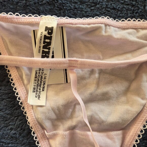 Victoria's Secret Pink! light pink picot trim cotton V-string Panties Size L - Picture 2 of 4